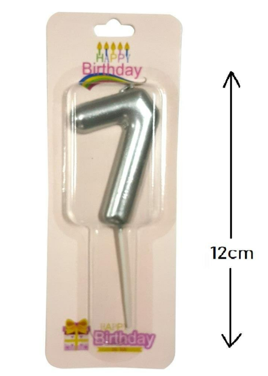 Büyük Boy 7 Rakam Gümüş Mum 12 Cm