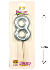 Büyük Boy 8 Rakam Gümüş Mum 12 Cm