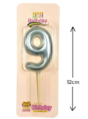 Büyük Boy 9 Rakam Gümüş Mum 12 Cm