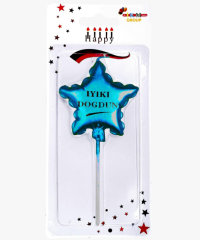 İYİKİ DOĞDUN YILDIZ MAVİ MUM
