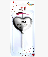 İYİKİ DOĞDUN KALP GÜMÜŞ MUM