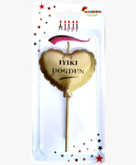 İYİKİ DOĞDUN KALP GOLD MUM
