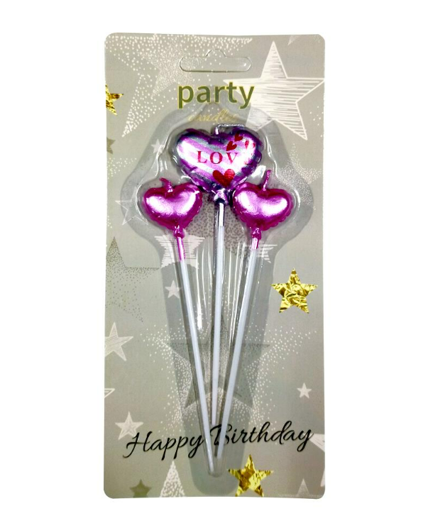 3 LÜ ÇUBUKLU LOVE KALP FİGÜRLÜ MUM