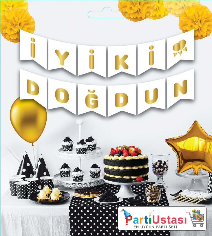 YAZI VARAKLI ZARF BANNER İYİKİ DOĞDUN BEYAZ GOLD