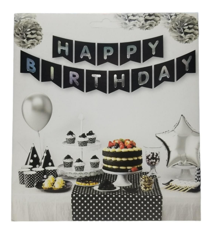 YAZI VARAKLI ZARF BANNER HAPPY SİYAH GÜMÜŞ