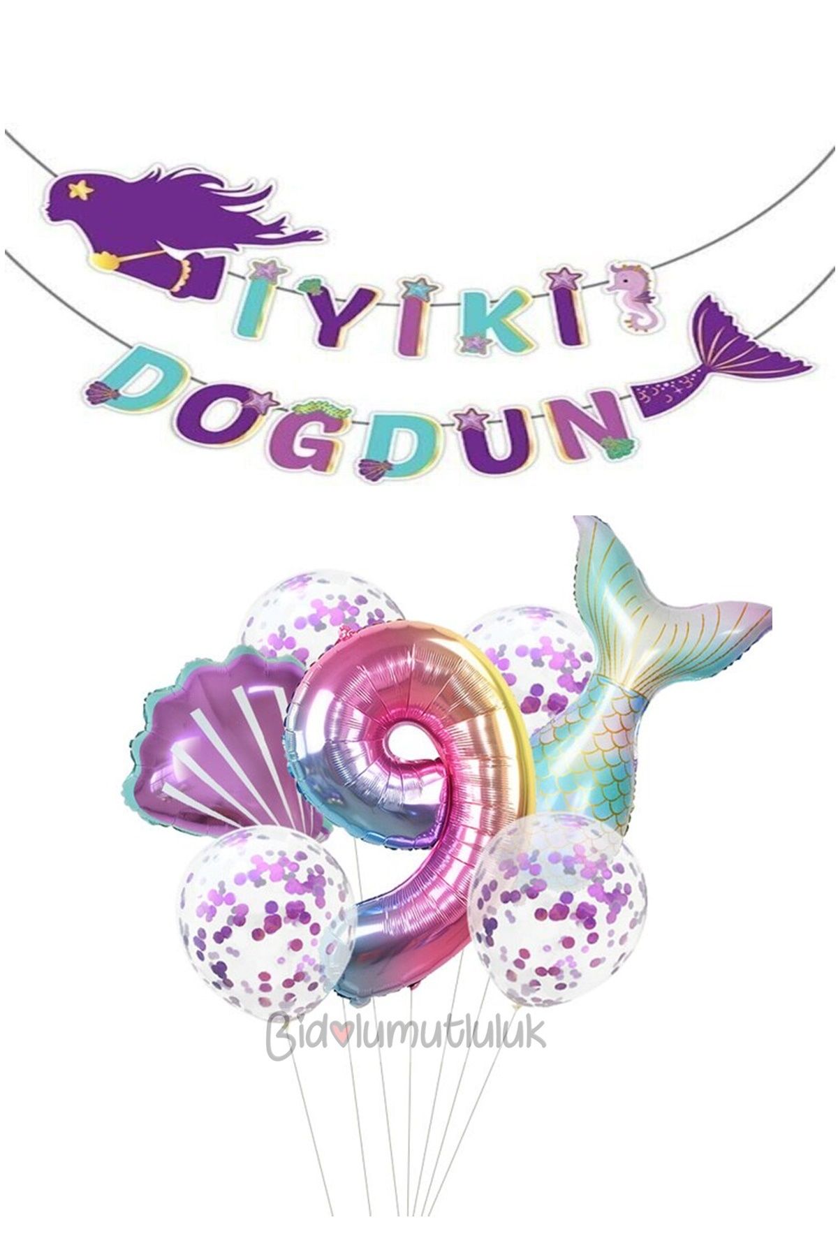 9 Yaş Deniz Kızı Folyo Balon Set