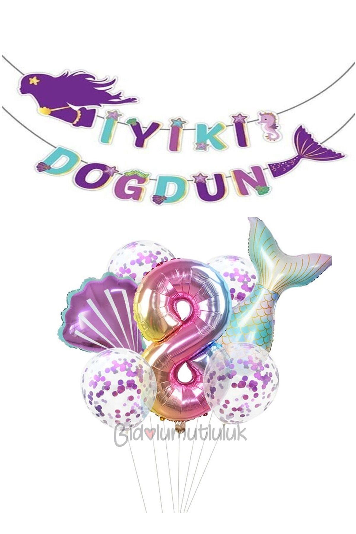 8 Yaş Deniz Kızı Folyo Balon Set