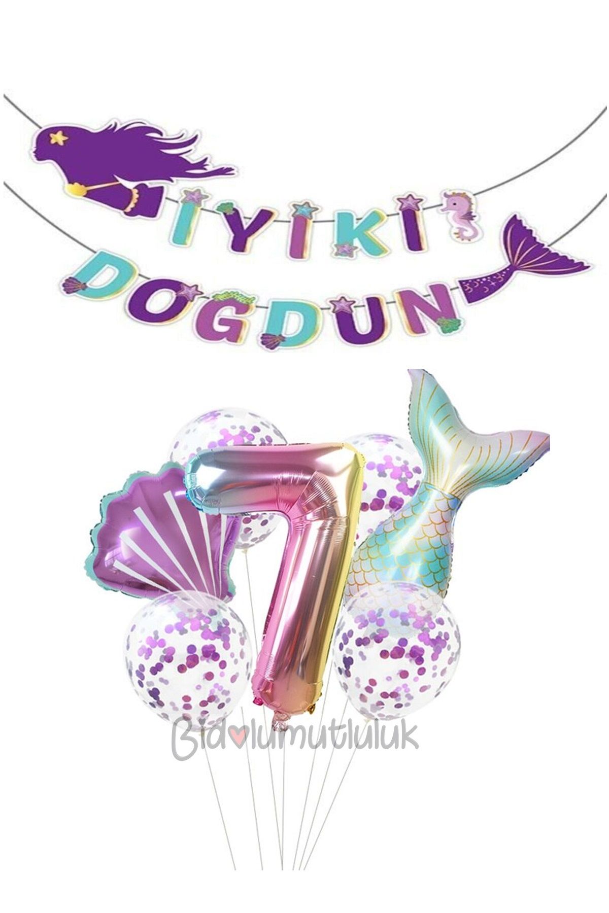 7 Yaş Deniz Kızı Folyo Balon Set