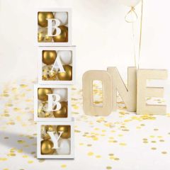Baby Balon Kutusu Gold Beyaz Balonlu