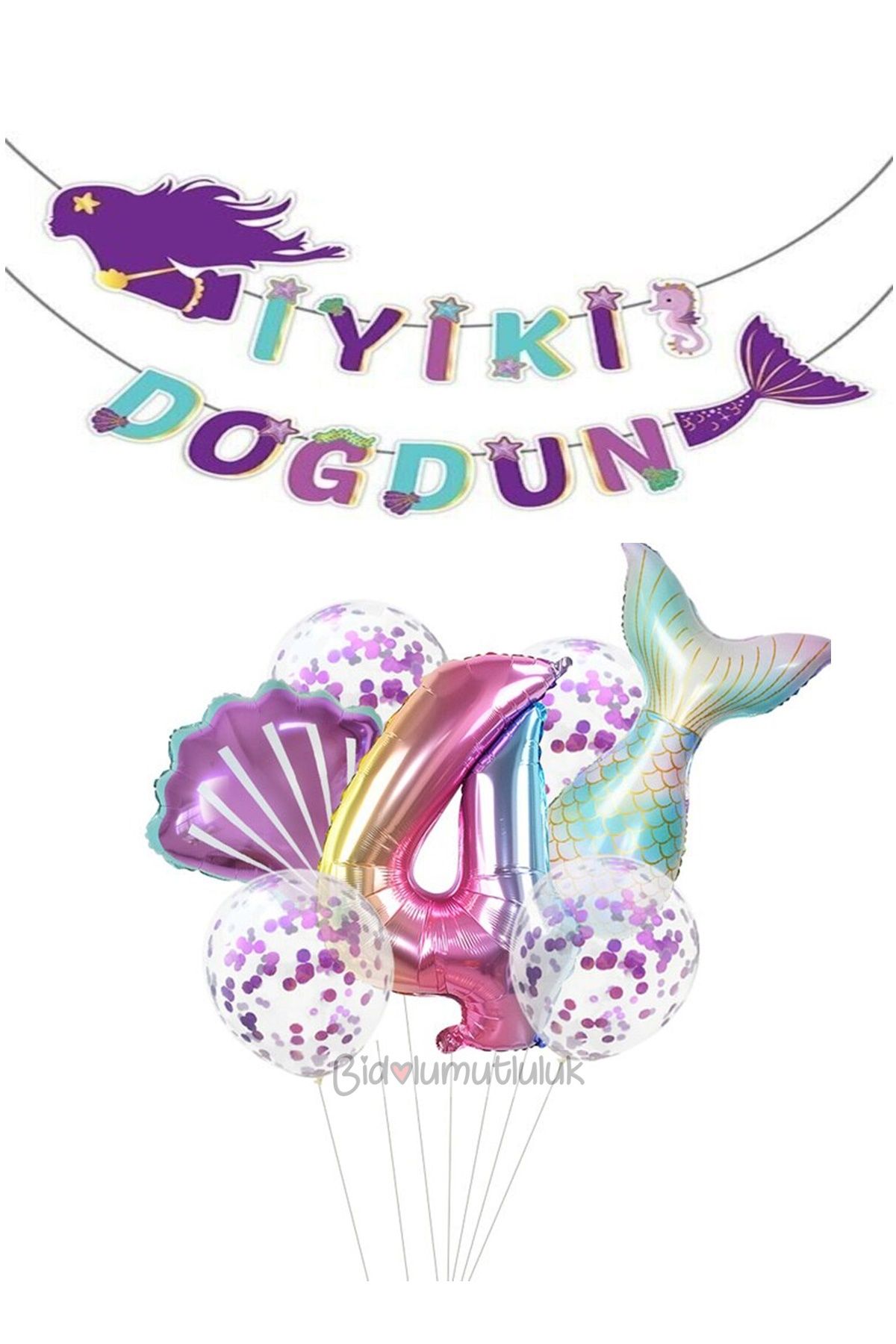 4 Yaş Deniz Kızı Folyo Balon Set