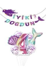 4 Yaş Deniz Kızı Folyo Balon Set