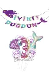 3 Yaş Deniz Kızı Folyo Balon Set