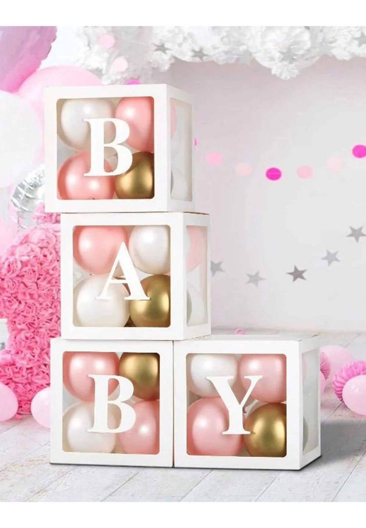 Beyaz Balon Kutusu Gold Pembe Beyaz