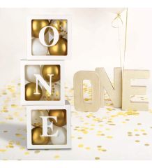 One Balon Kutusu Gold Beyaz Balon