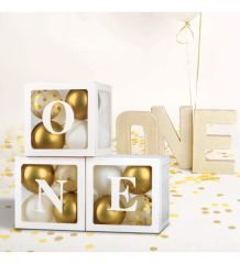 One Balon Kutusu Gold Beyaz Balon